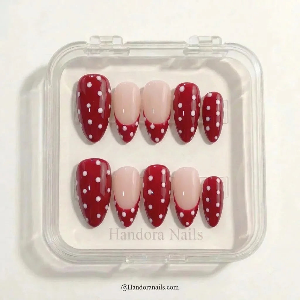 Cranberry Flurry Christmas press-on nails - design view 6 by Handora Nails