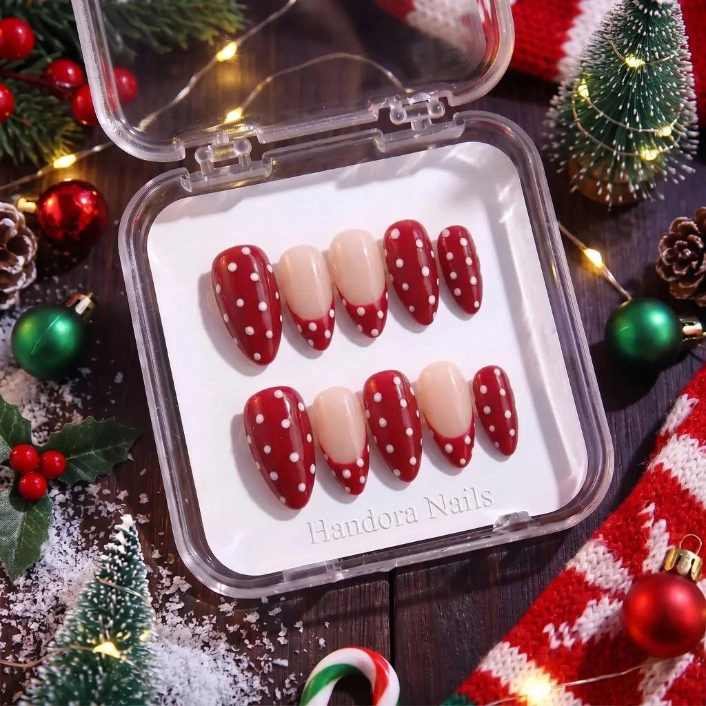 Cranberry Flurry Christmas press-on nails - design view 7 by Handora Nails