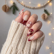 Cranberry Plaid Christmas press-on nails - on hand by Handora Nails