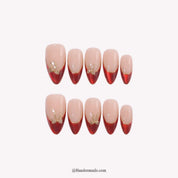 Crimson Halo Christmas press-on nails - white background by Handora Nails