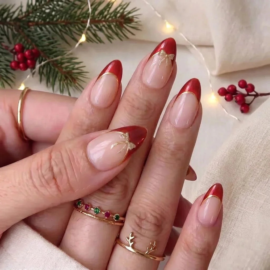 Crimson Halo Christmas press-on nails - design view 2 by Handora Nails