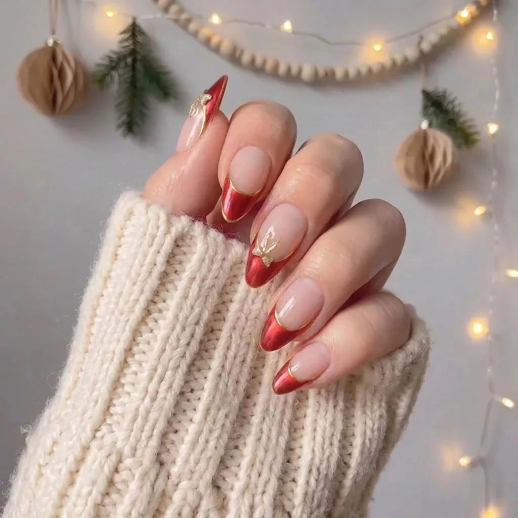Crimson Halo Christmas press-on nails - design view 3 by Handora Nails