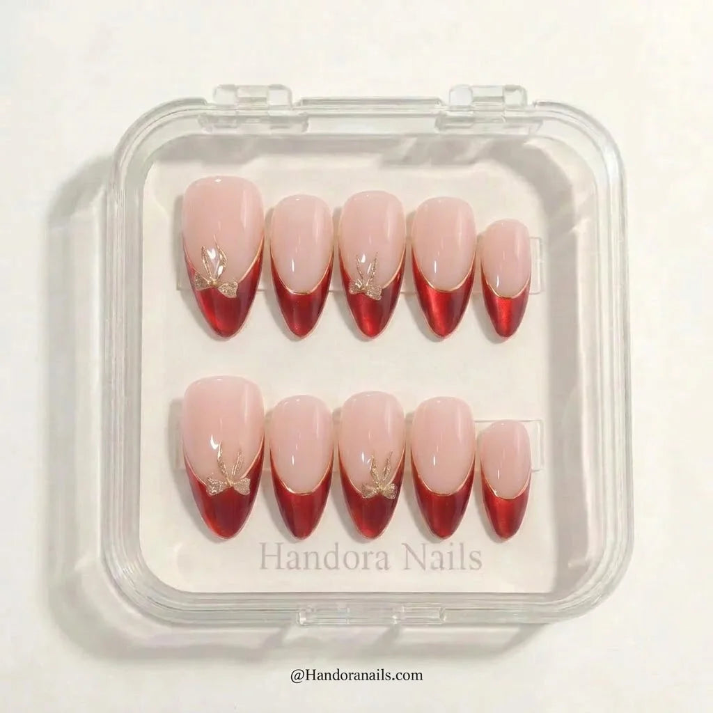 Crimson Halo Christmas press-on nails - design view 5 by Handora Nails