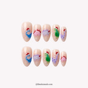 Dino Christmas Christmas press-on nails - white background by Handora Nails
