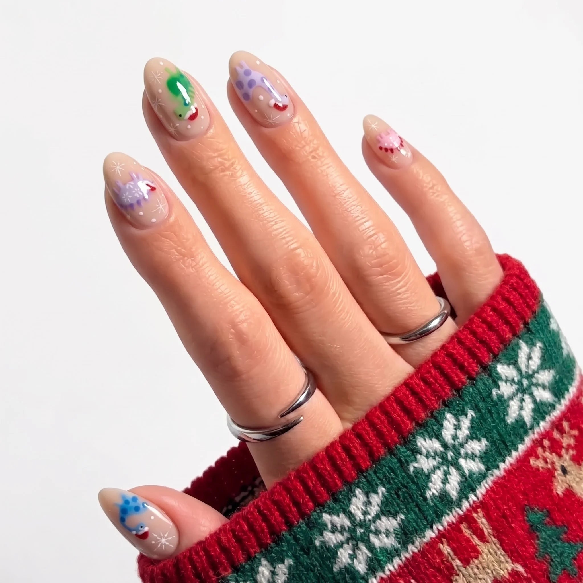 Dino Christmas Christmas press-on nails - design view 5 by Handora Nails