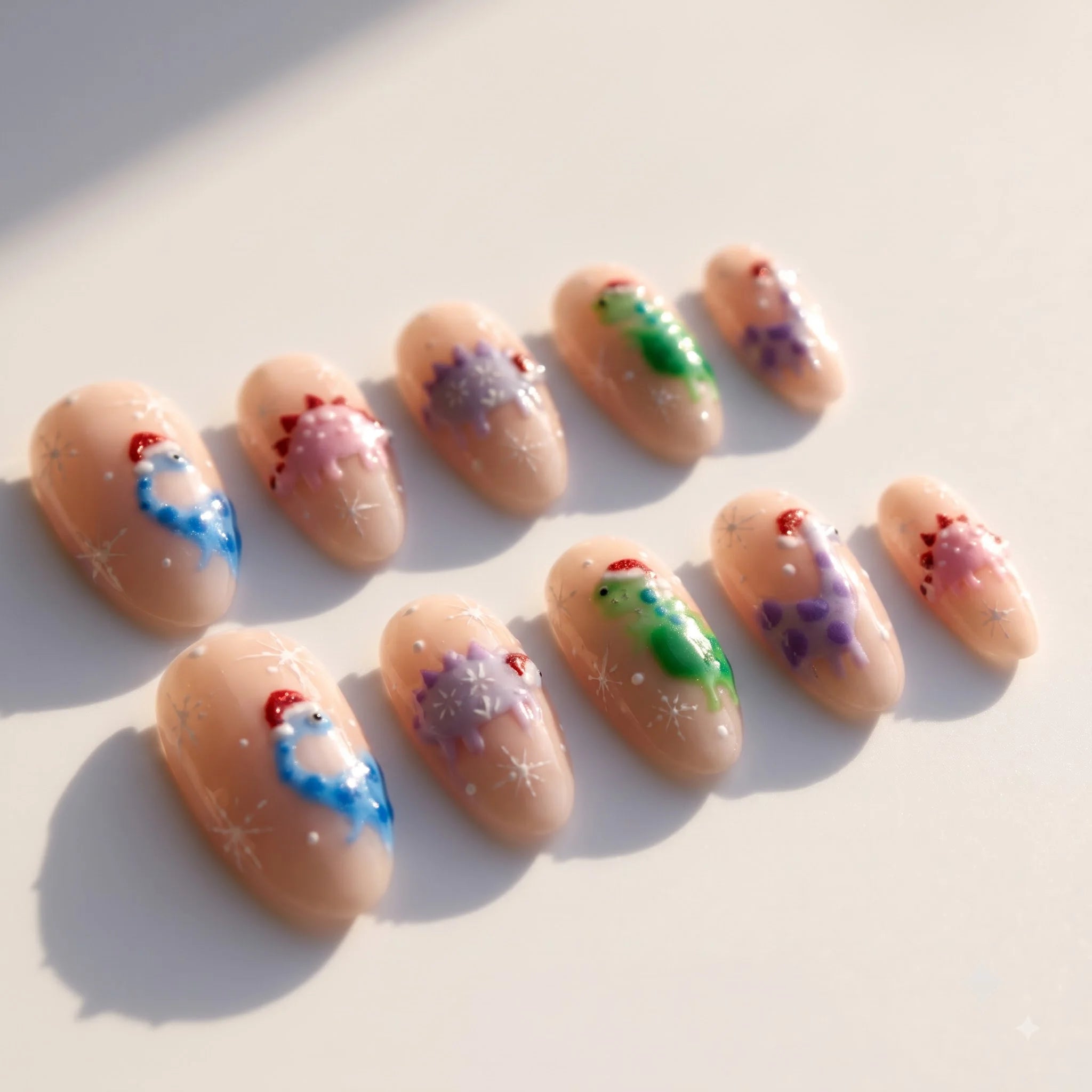 Dino Christmas Christmas press-on nails - design view 6 by Handora Nails