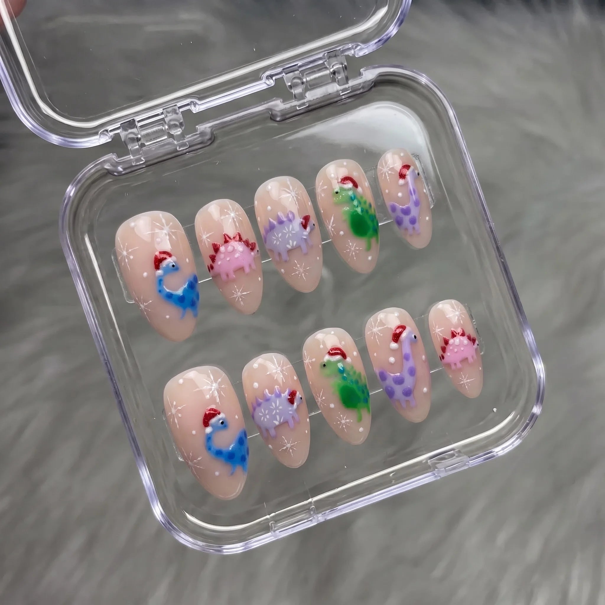 Dino Christmas Christmas press-on nails - design view 9 by Handora Nails