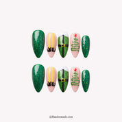 Elf Mode Christmas press-on nails - white background by Handora Nails