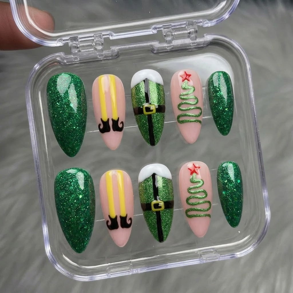 Elf Mode Christmas press-on nails - design view 10 by Handora Nails