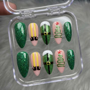 Elf Mode Christmas press-on nails - design view 10 by Handora Nails