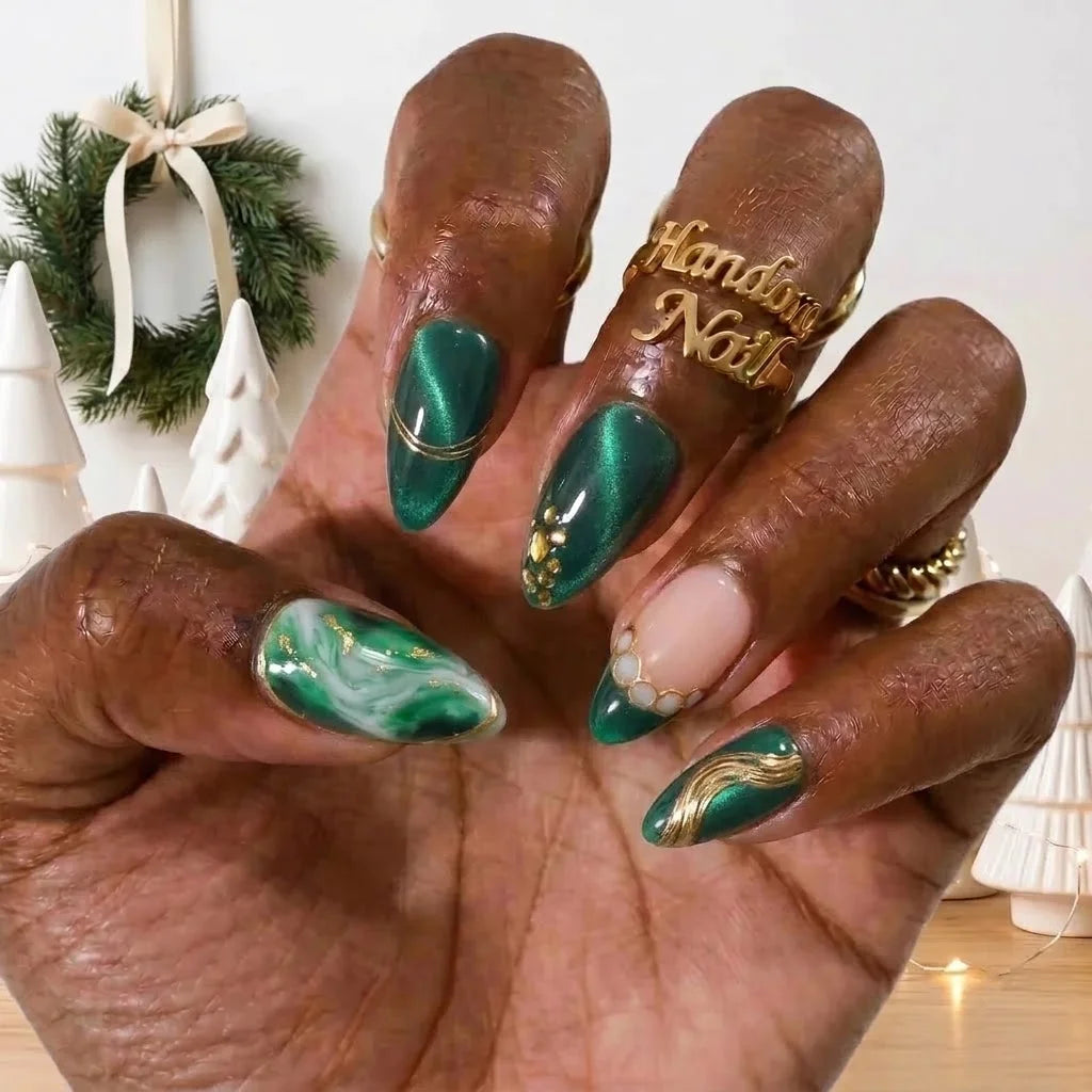 Emerald Eve Christmas press-on nails - design view 2 by Handora Nails