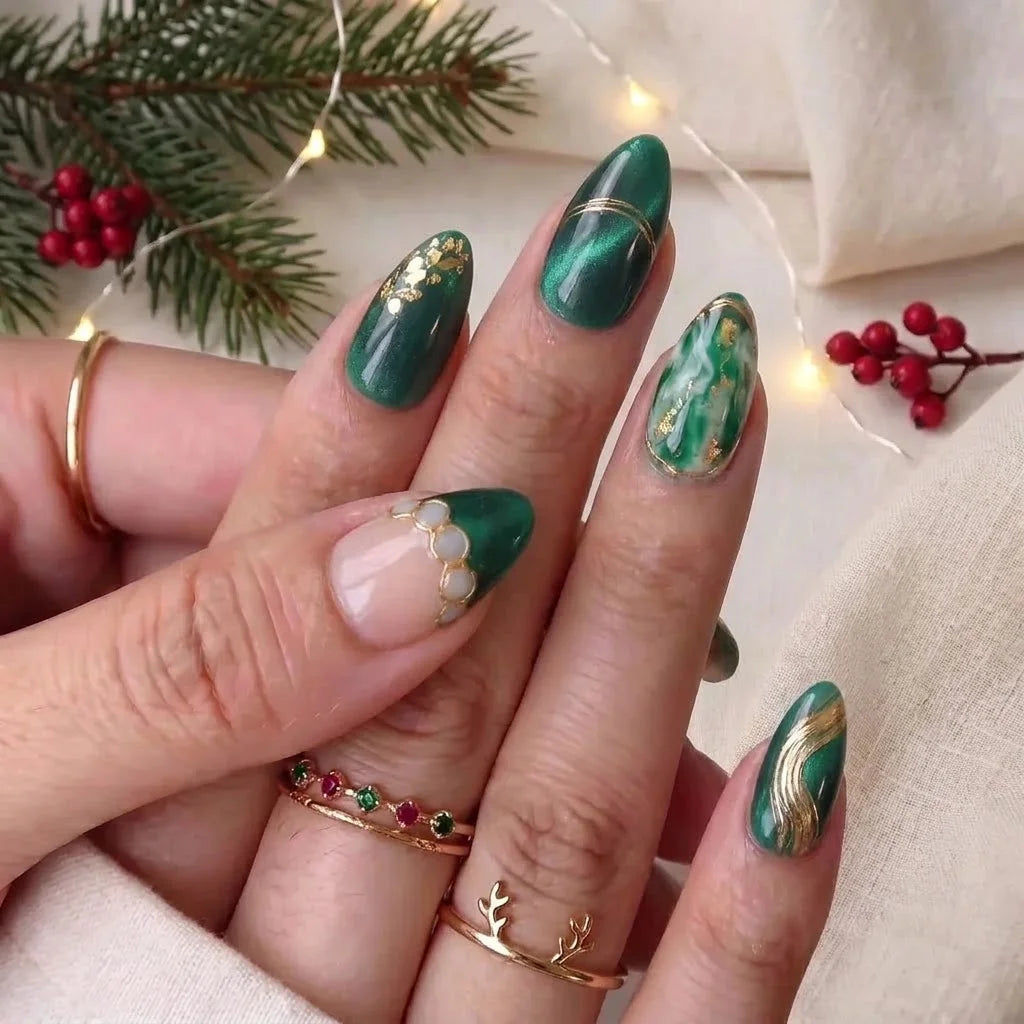Emerald Eve Christmas press-on nails - design view 3 by Handora Nails