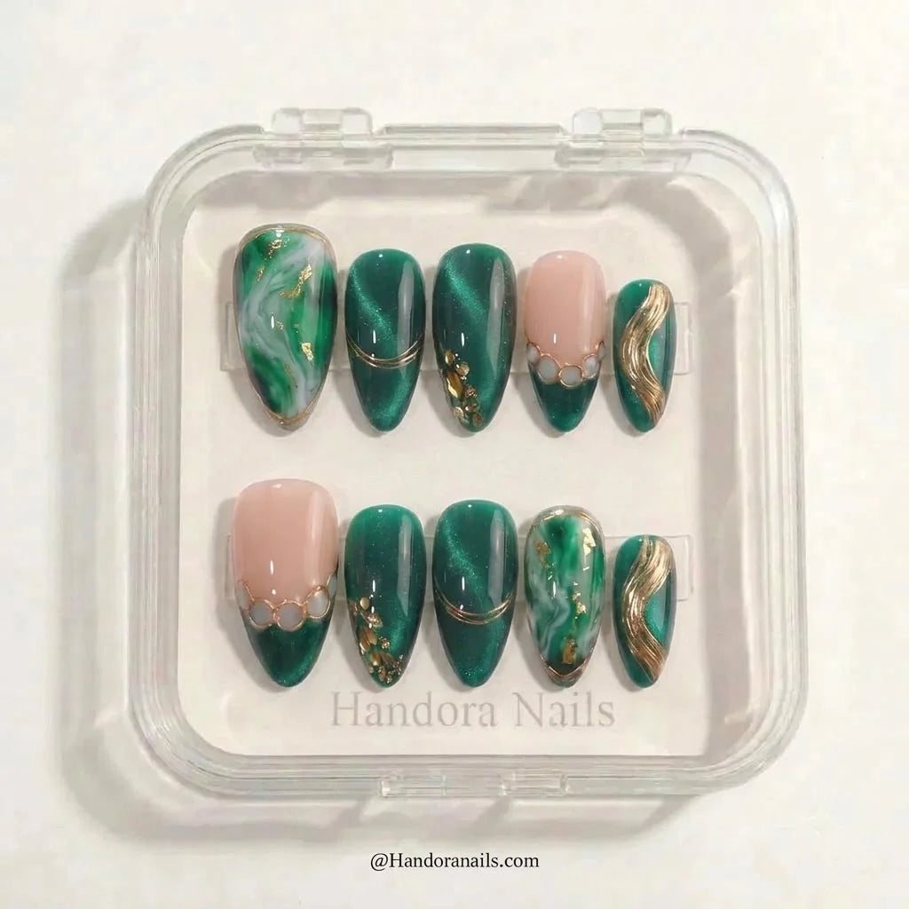 Emerald Eve Christmas press-on nails - design view 7 by Handora Nails