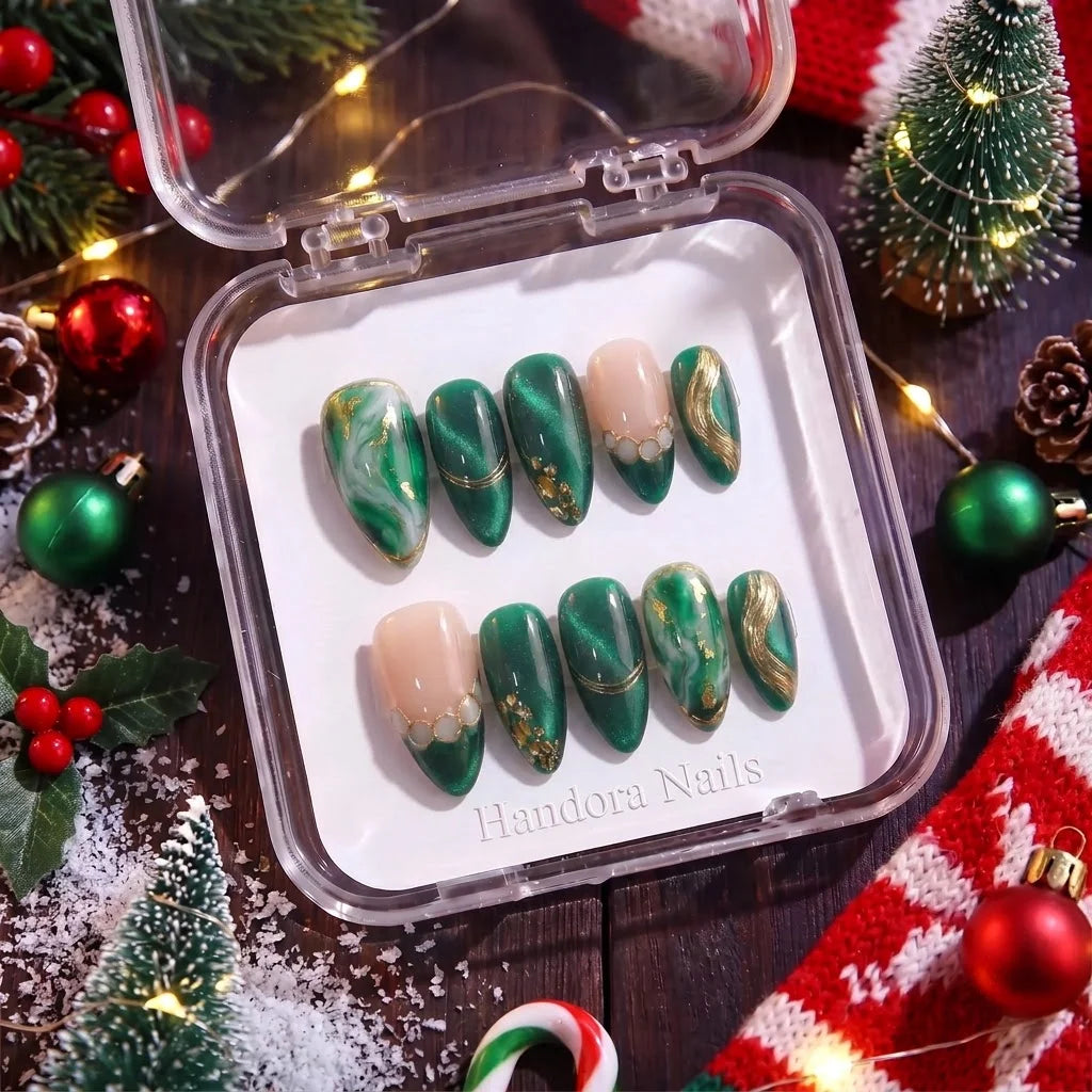 Emerald Eve Christmas press-on nails - design view 8 by Handora Nails