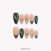 Evergreen Gleam Christmas press-on nails - white background by Handora Nails