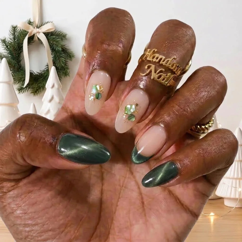 Evergreen Gleam Christmas press-on nails - design view 2 by Handora Nails