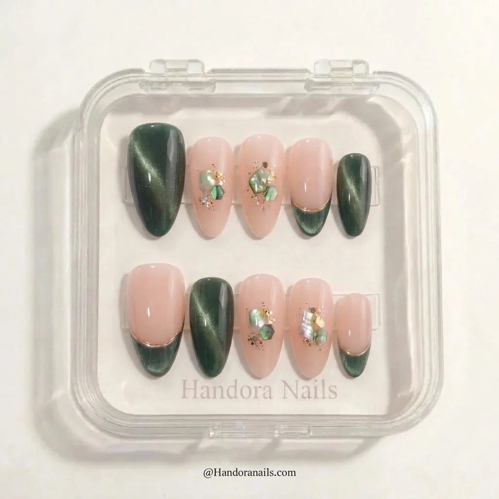 Evergreen Gleam Christmas press-on nails - design view 6 by Handora Nails