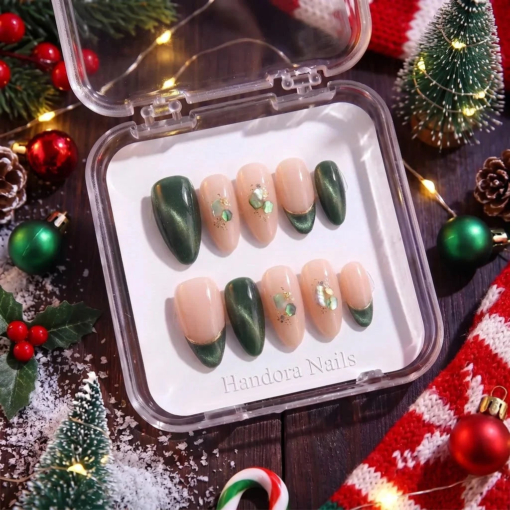Evergreen Gleam Christmas press-on nails - design view 7 by Handora Nails