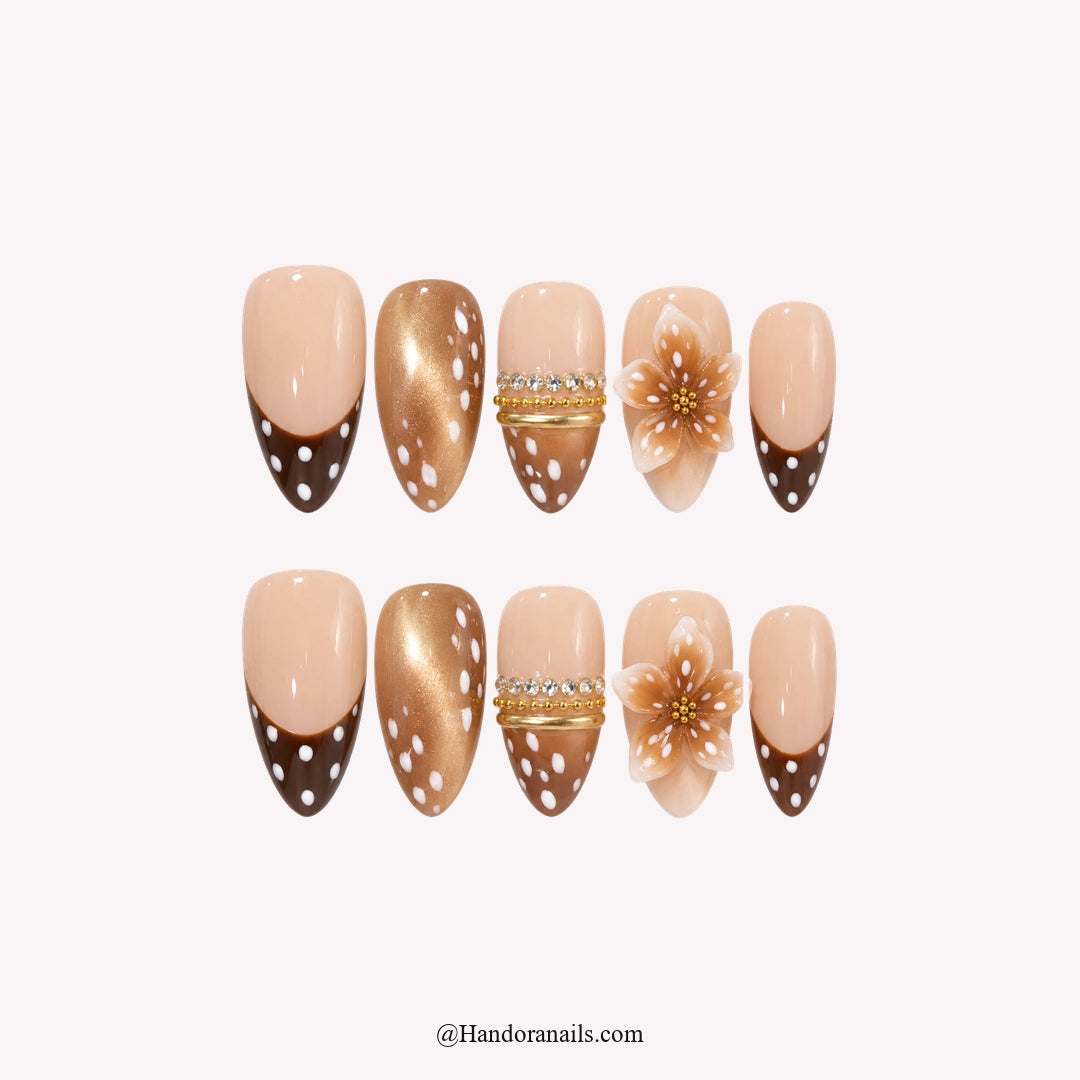 Fawn Blossom winter press-on nails - white background by Handora Nails