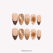 Fawn Blossom winter press-on nails - white background by Handora Nails