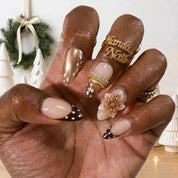 Fawn Blossom winter press-on nails - on hand by Handora Nails