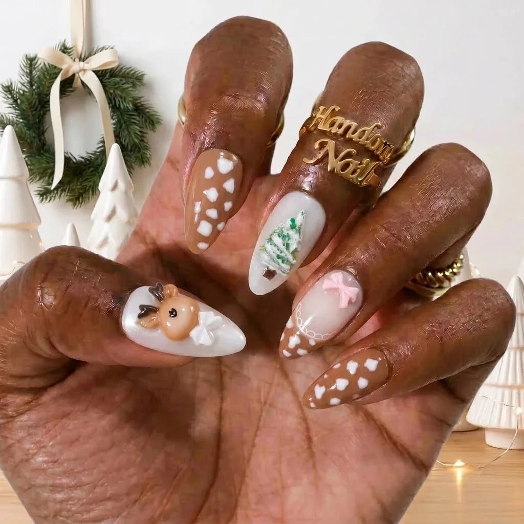 Fawn Forest Christmas press-on nails - design view 2 by Handora Nails