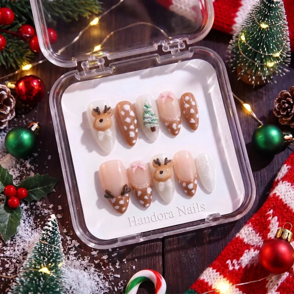 Fawn Forest Christmas press-on nails - design view 6 by Handora Nails