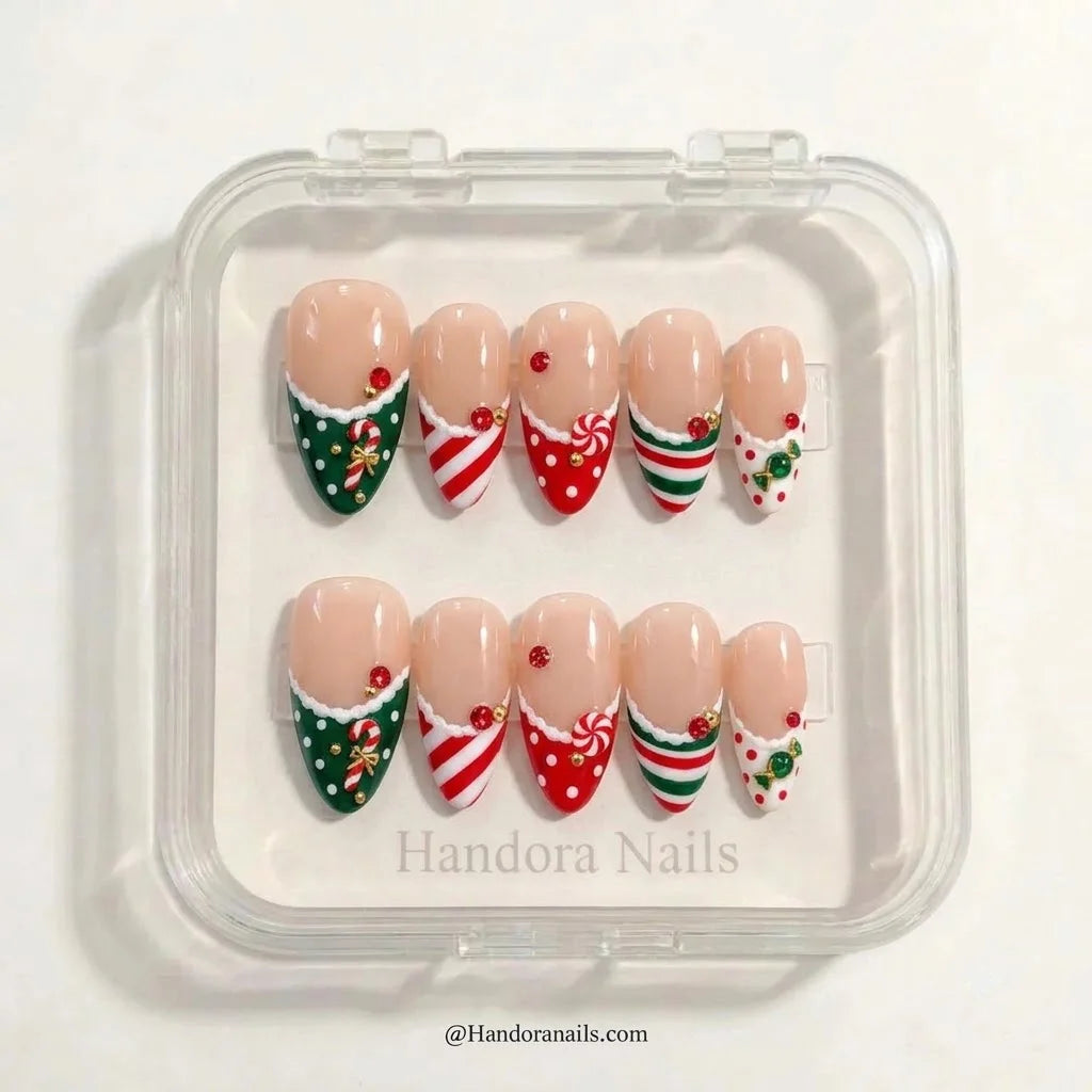 Festive Sprinkle Christmas press-on nails - in display box by Handora Nails