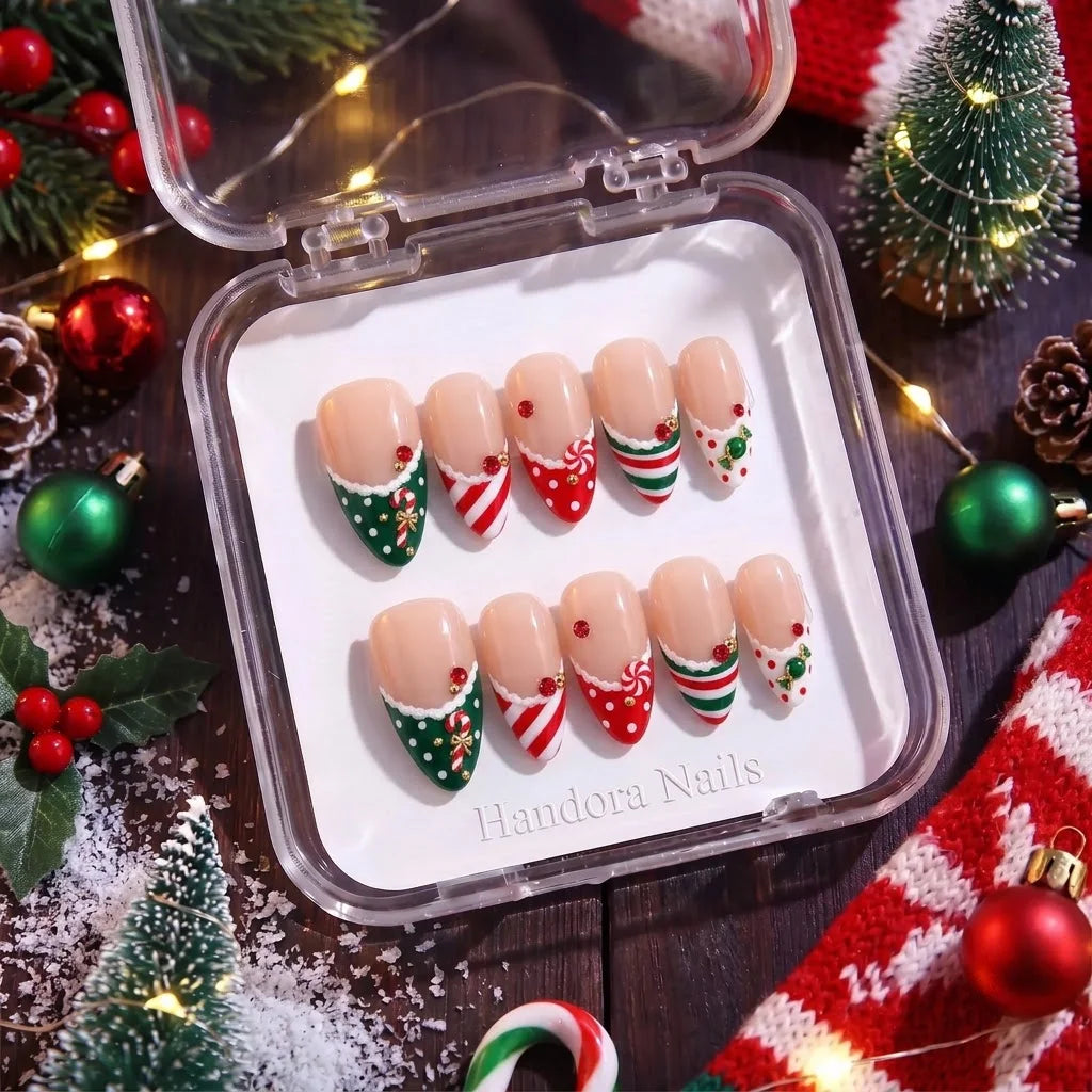 Festive Sprinkle Christmas press-on nails - in display box by Handora Nails