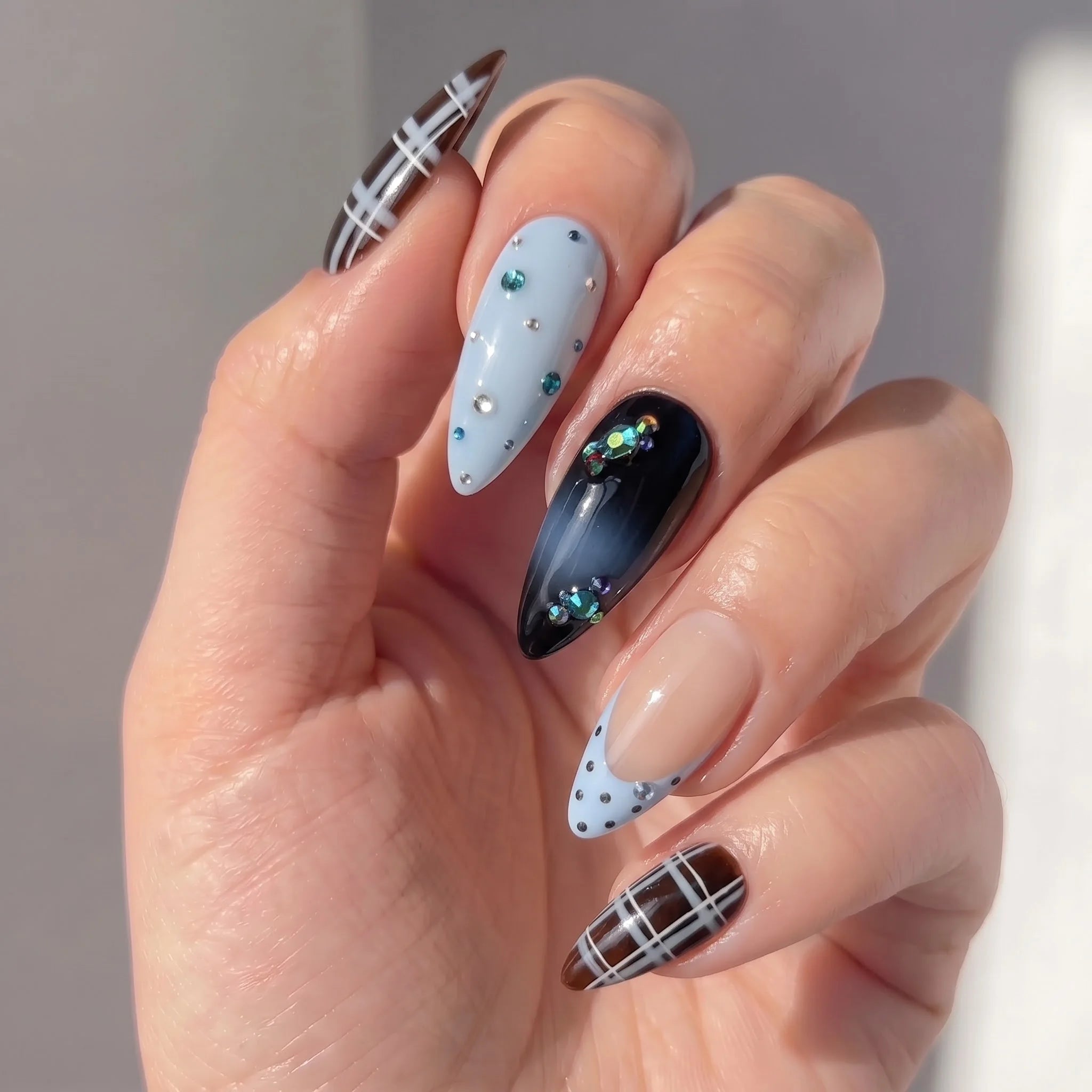 Frost Plaid Christmas press-on nails – on hand by Handora Nails