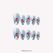 Frosty Flock Christmas press-on nails - white background by Handora Nails