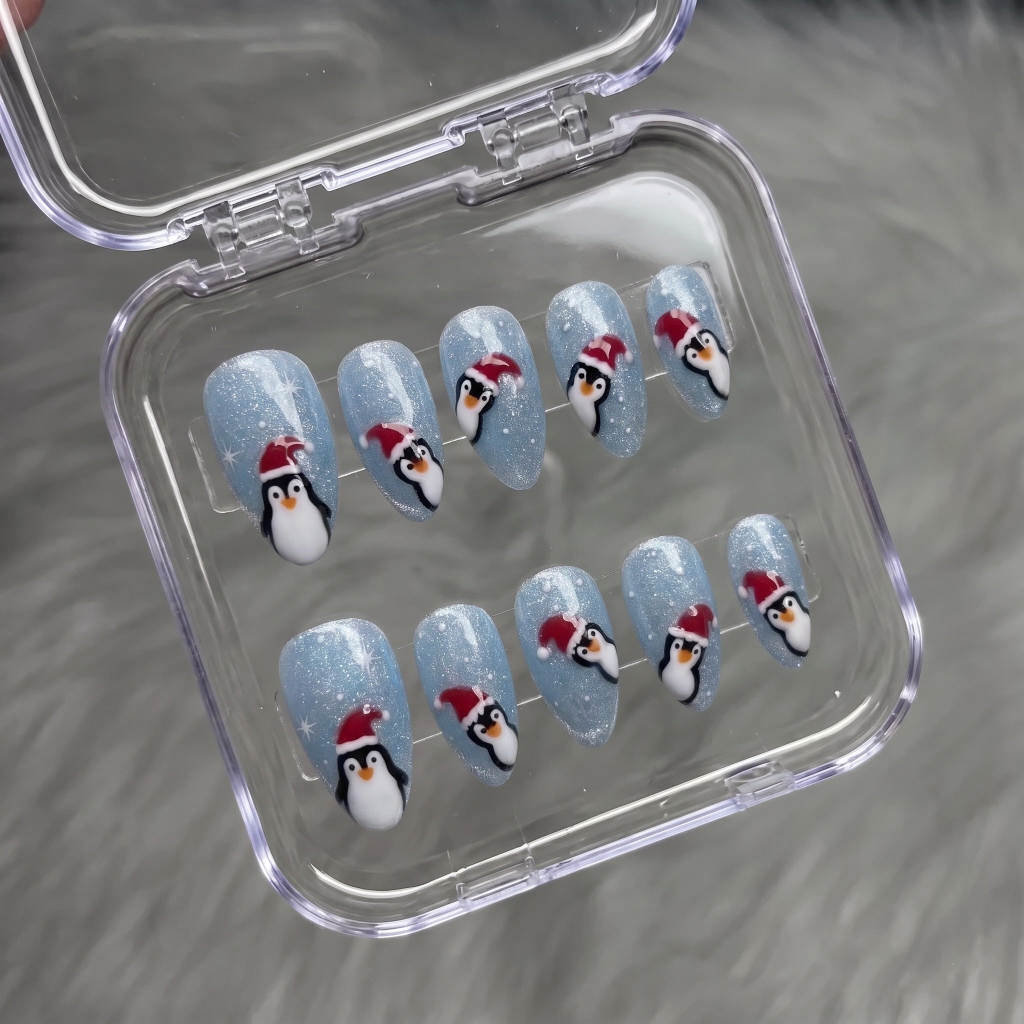 Frosty Flock Christmas press-on nails - design view 11 by Handora Nails