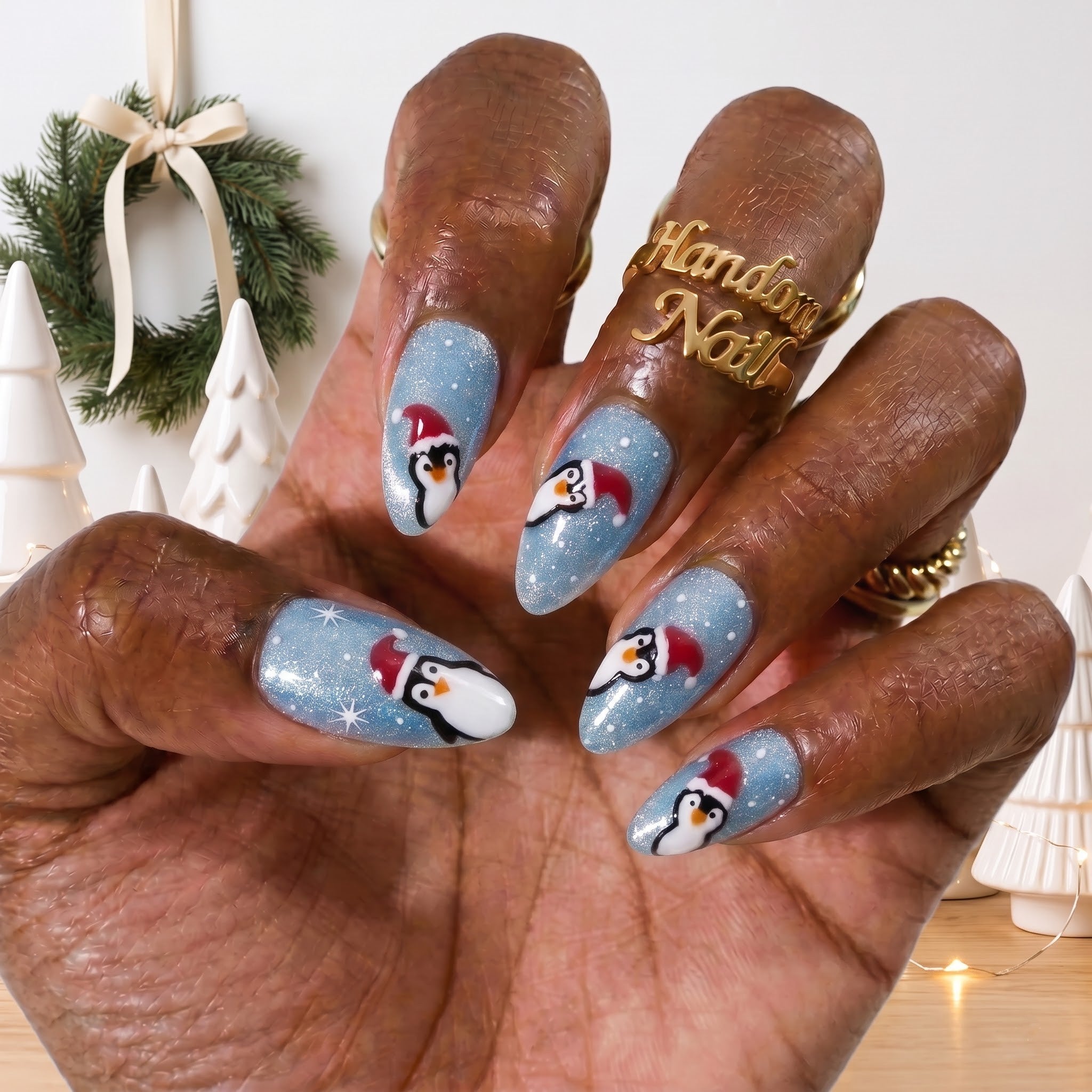 Frosty Flock Christmas press-on nails - design view 5 by Handora Nails