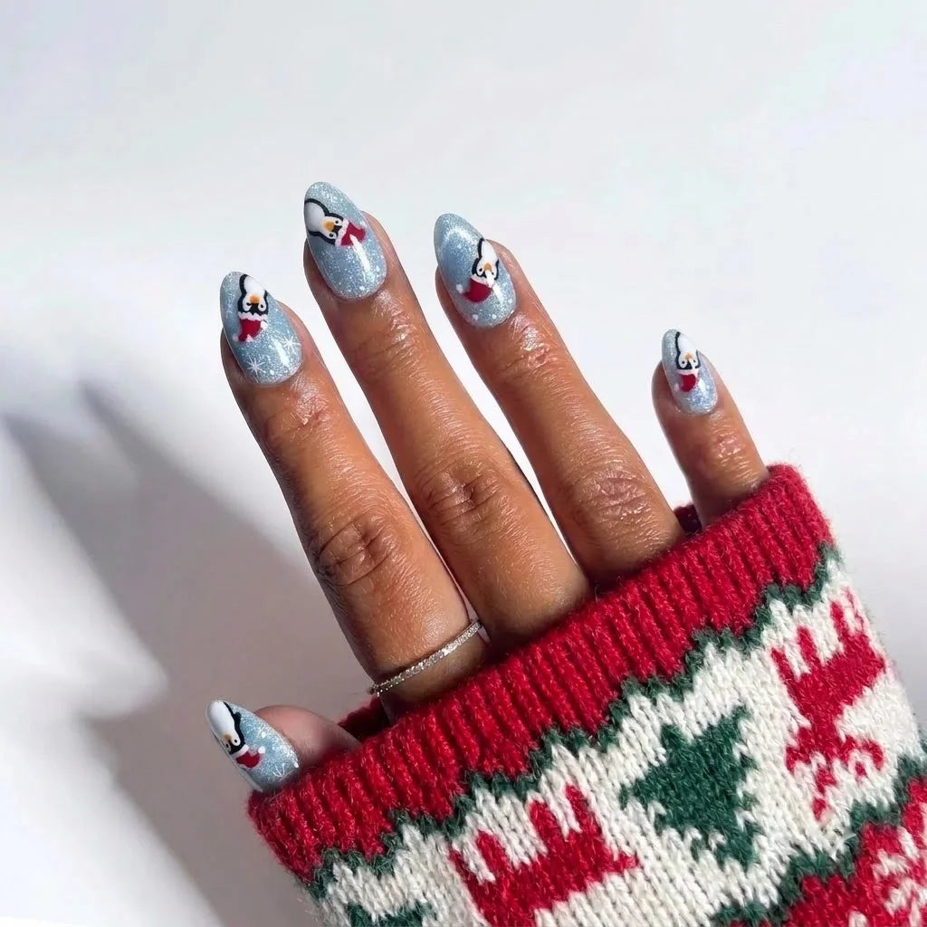 Frosty Flock Christmas press-on nails - design view 6 by Handora Nails