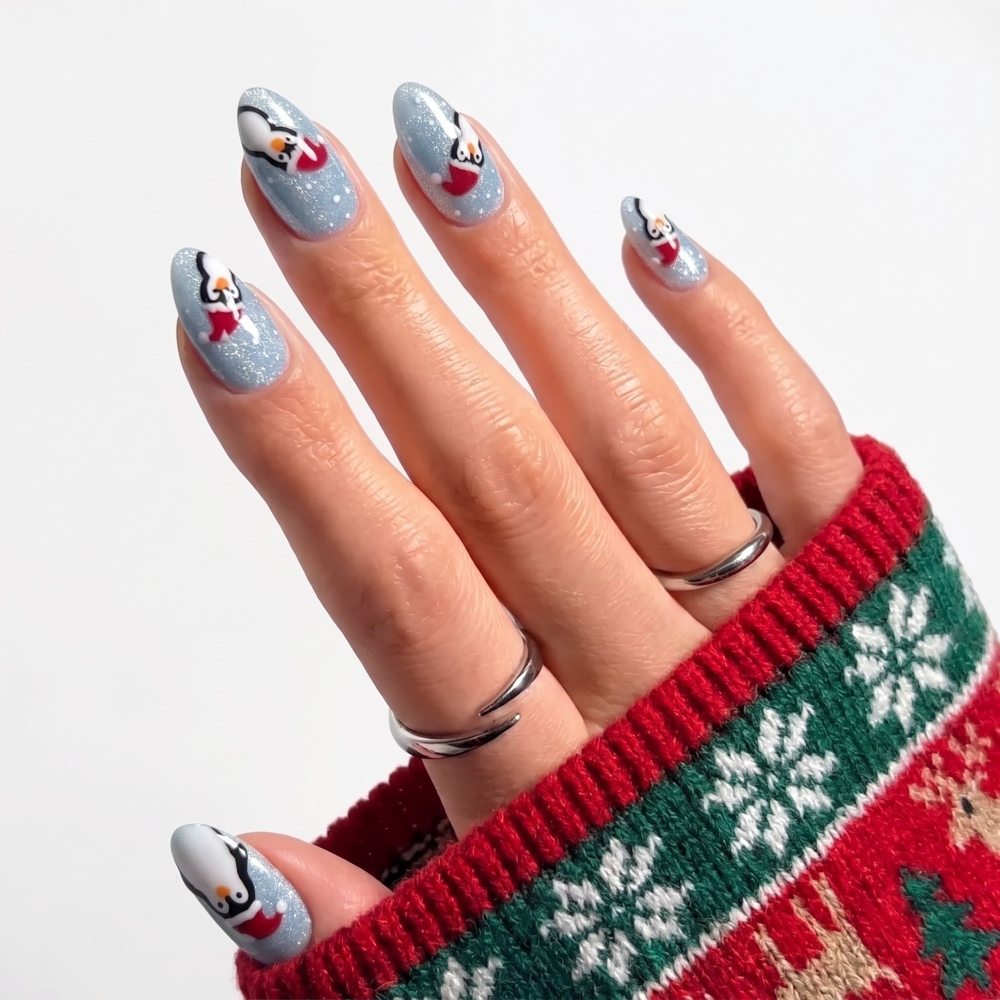 Frosty Flock Christmas press-on nails - design view 7 by Handora Nails