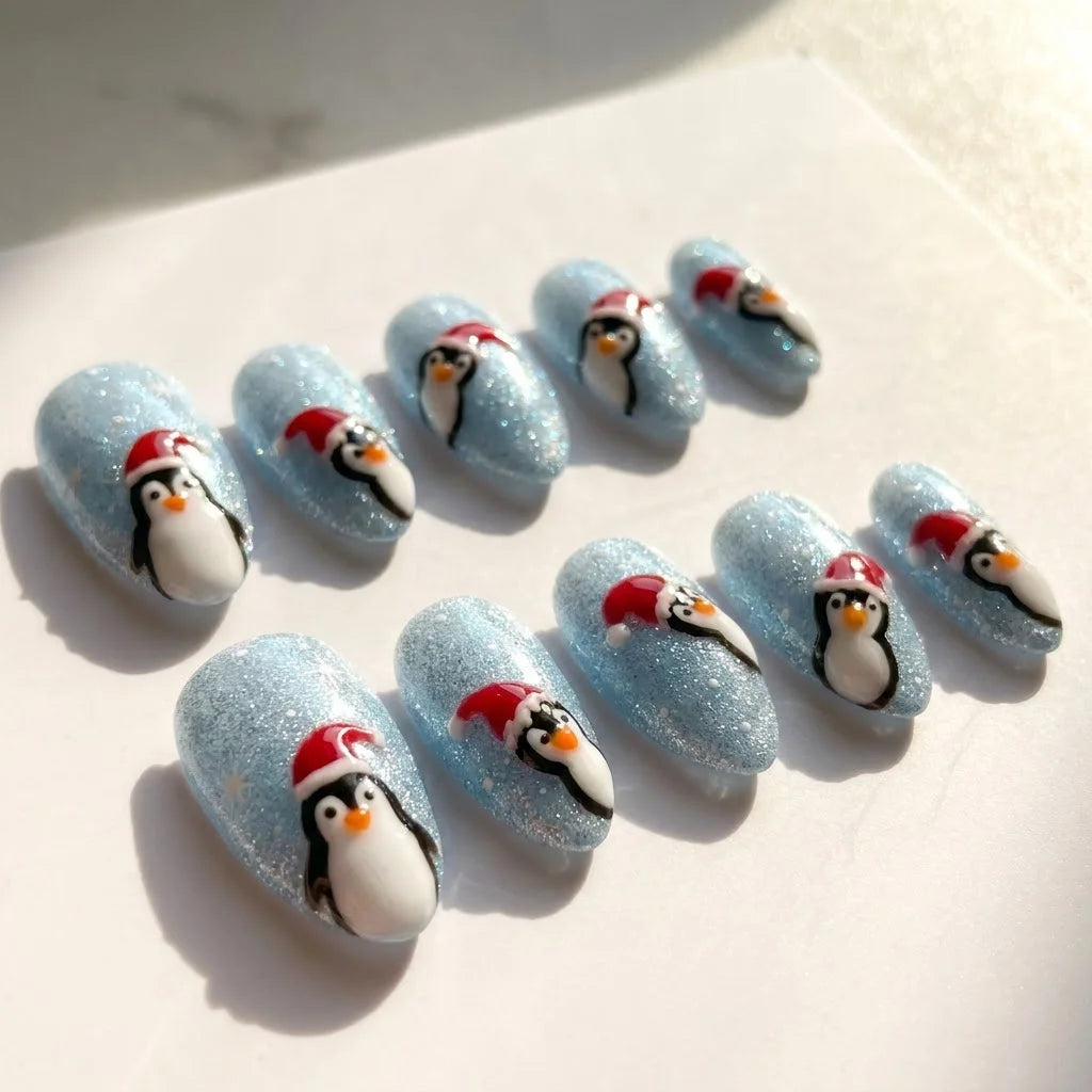 Frosty Flock Christmas press-on nails - design view 8 by Handora Nails