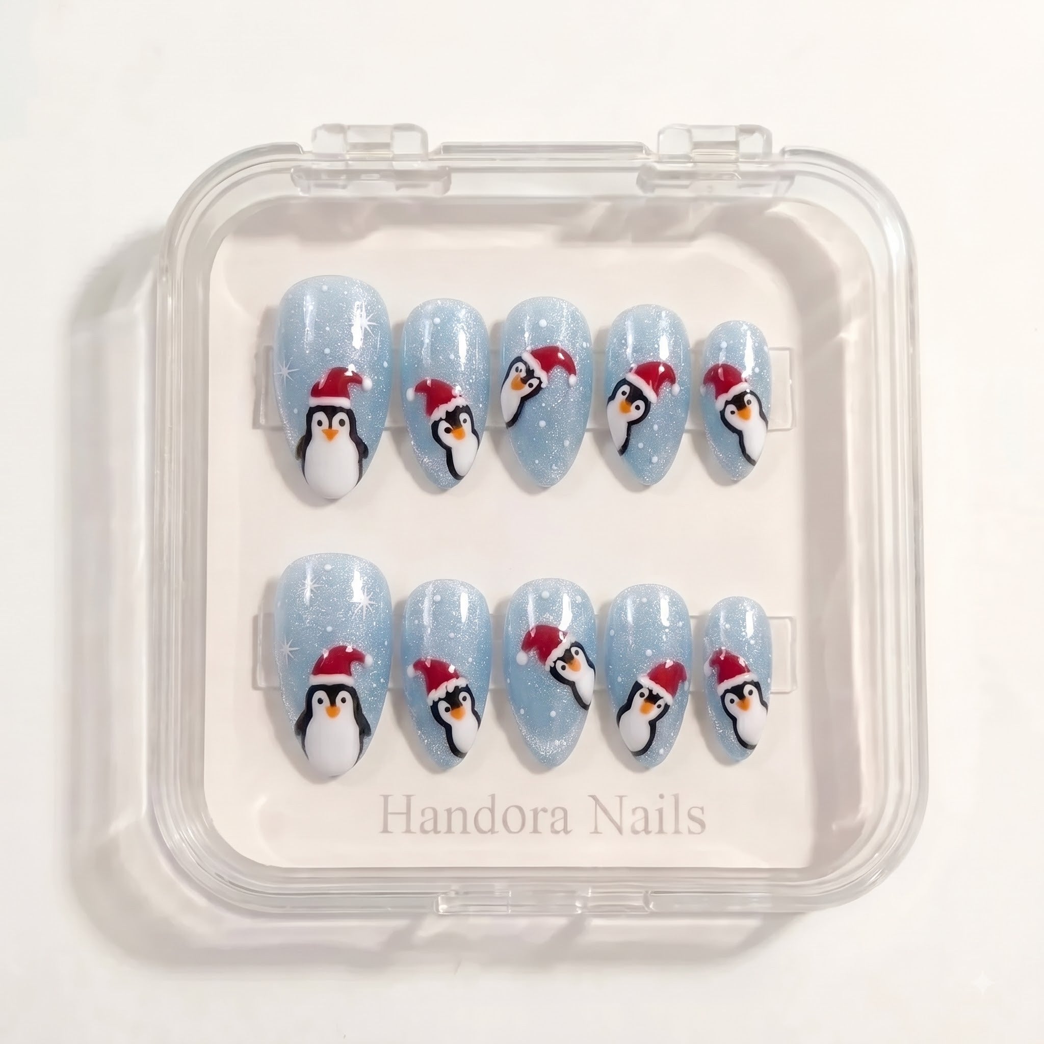 Frosty Flock Christmas press-on nails - design view 9 by Handora Nails