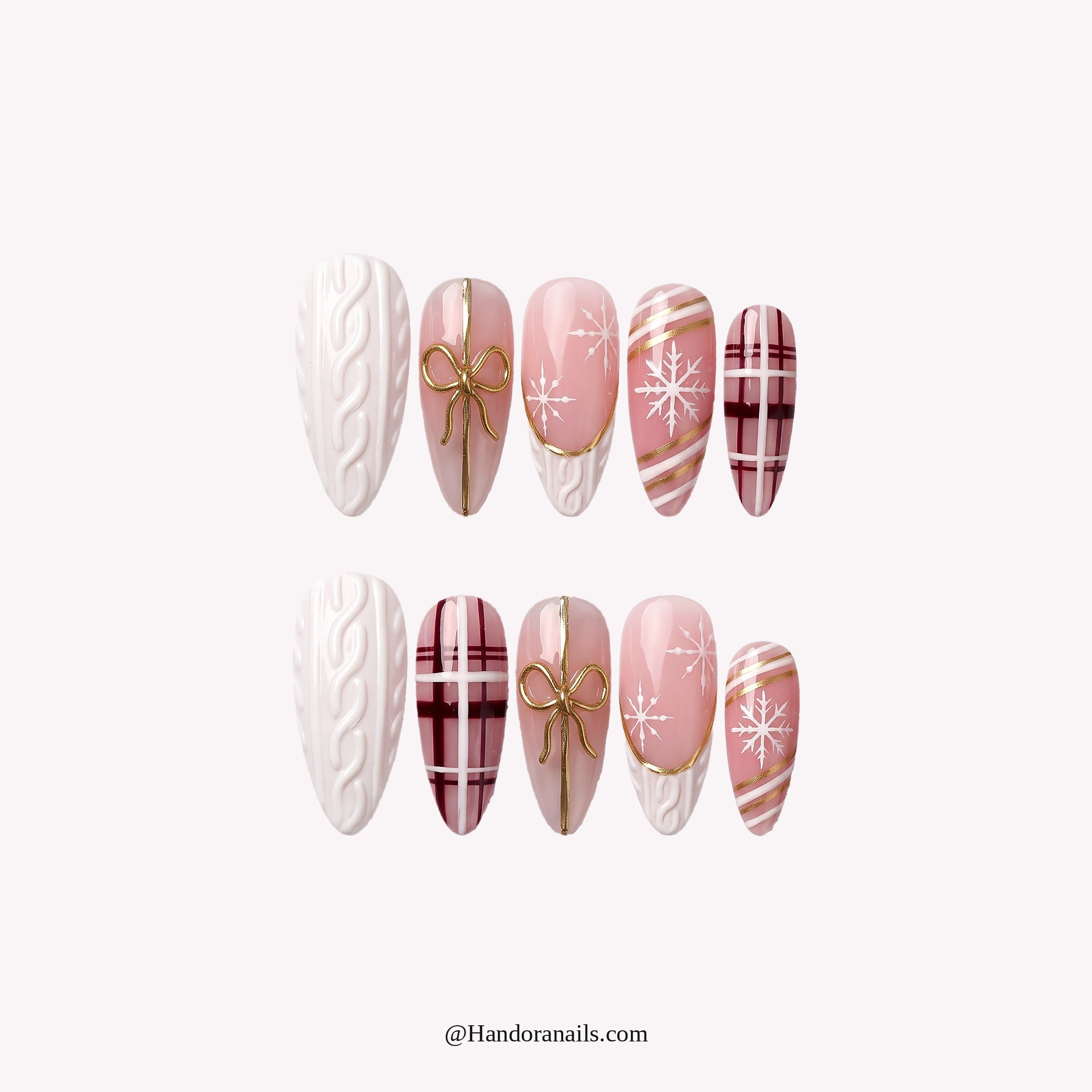 Gift Wrapped Christmas Sweater press-on nails – white background by Handora Nails