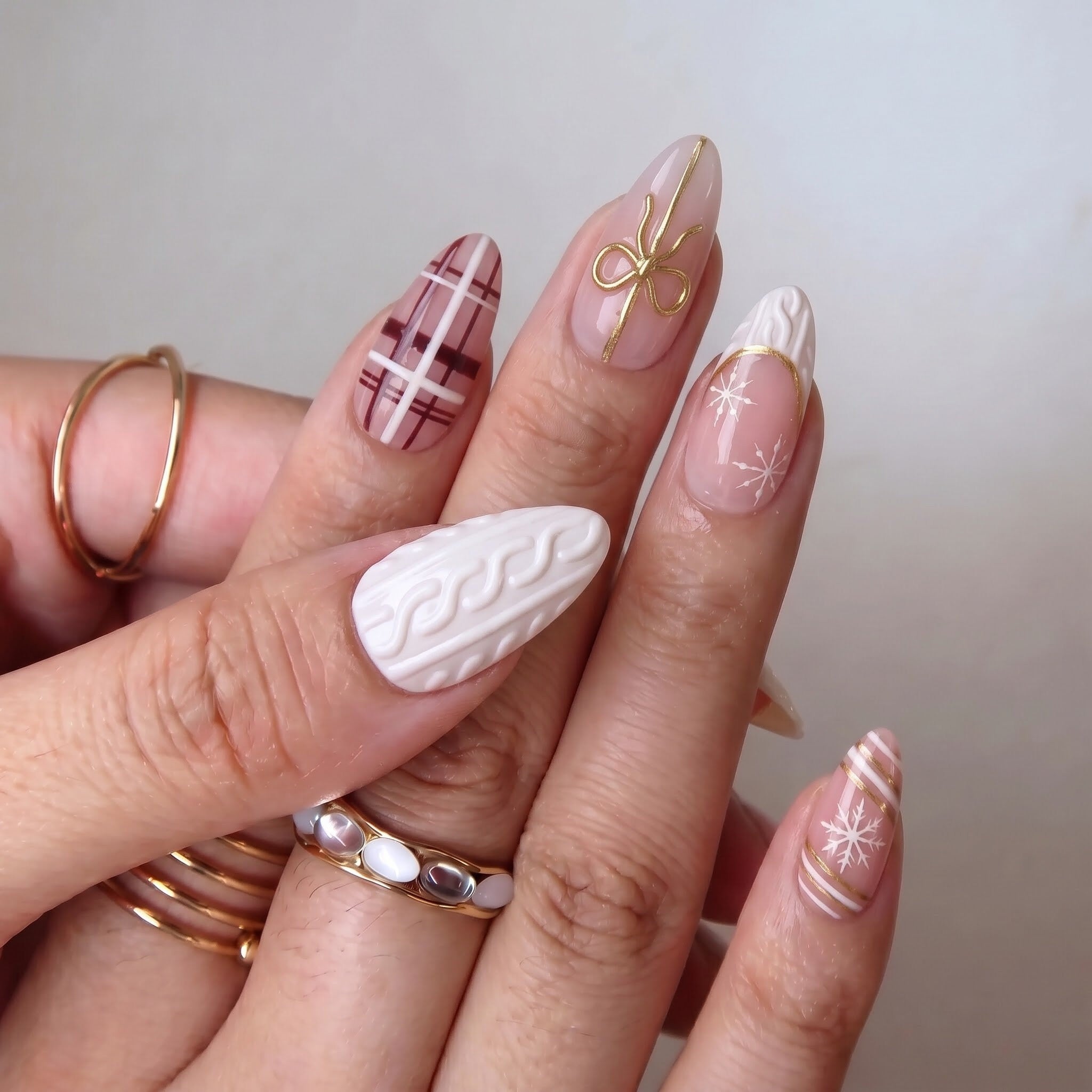 Gift Wrapped Christmas Sweater press-on nails – on hand by Handora Nails