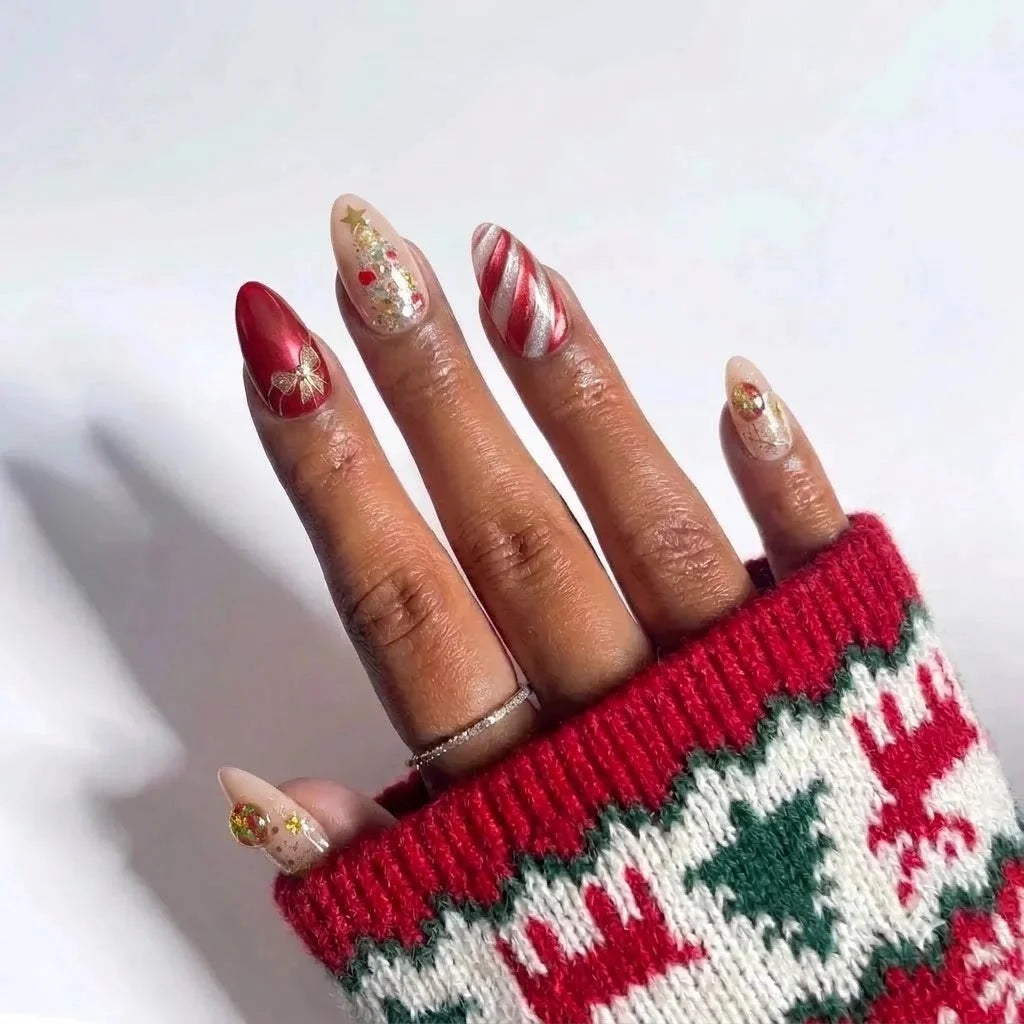 Gilded Candy Christmas press-on nails - design view 2 by Handora Nails