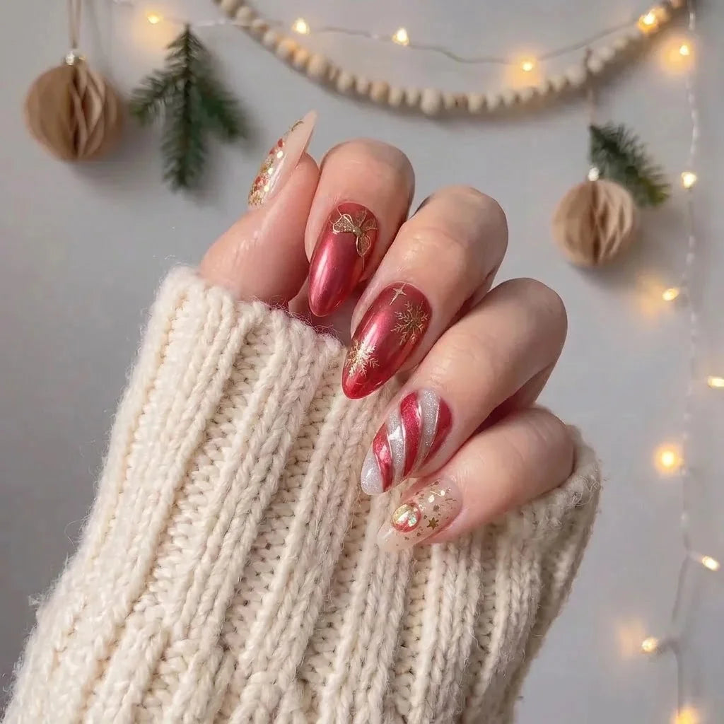 Gilded Candy Christmas press-on nails - design view 4 by Handora Nails