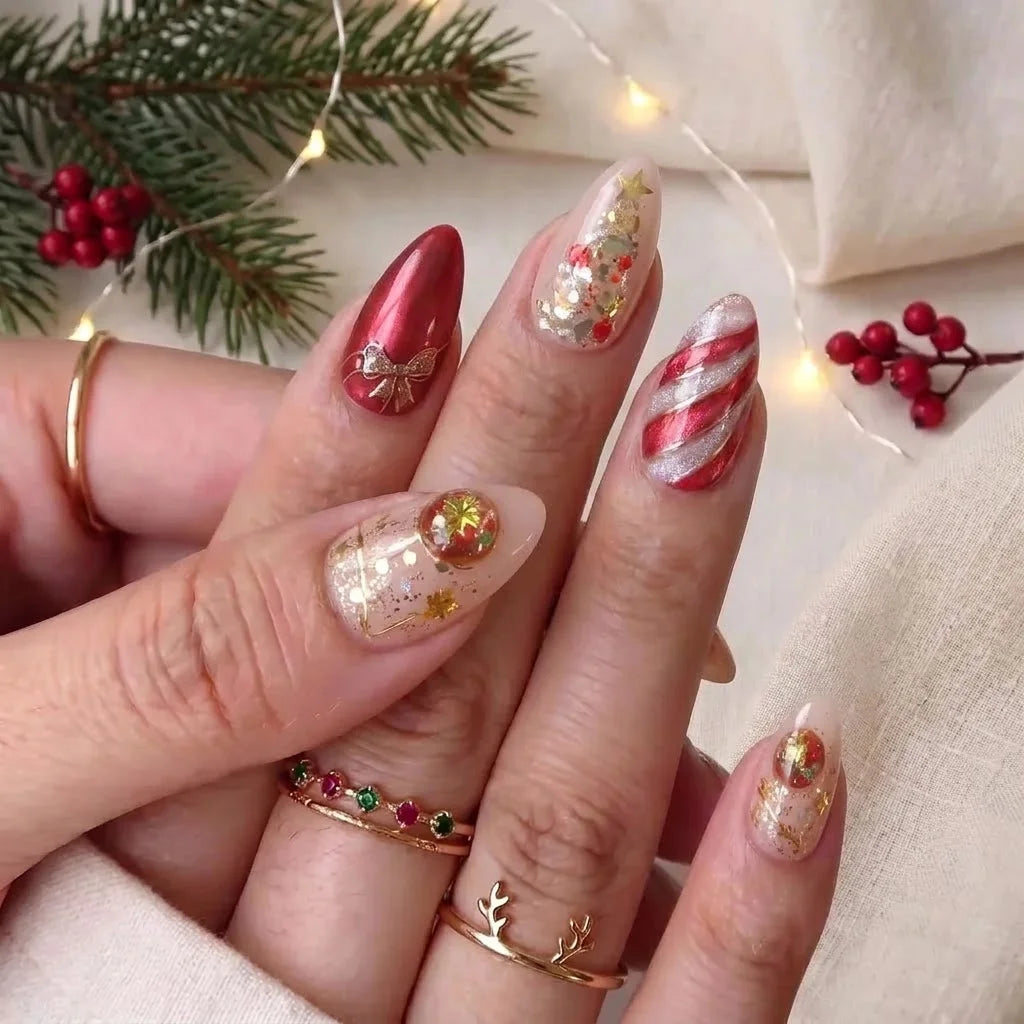Gilded Candy Christmas press-on nails - design view 5 by Handora Nails