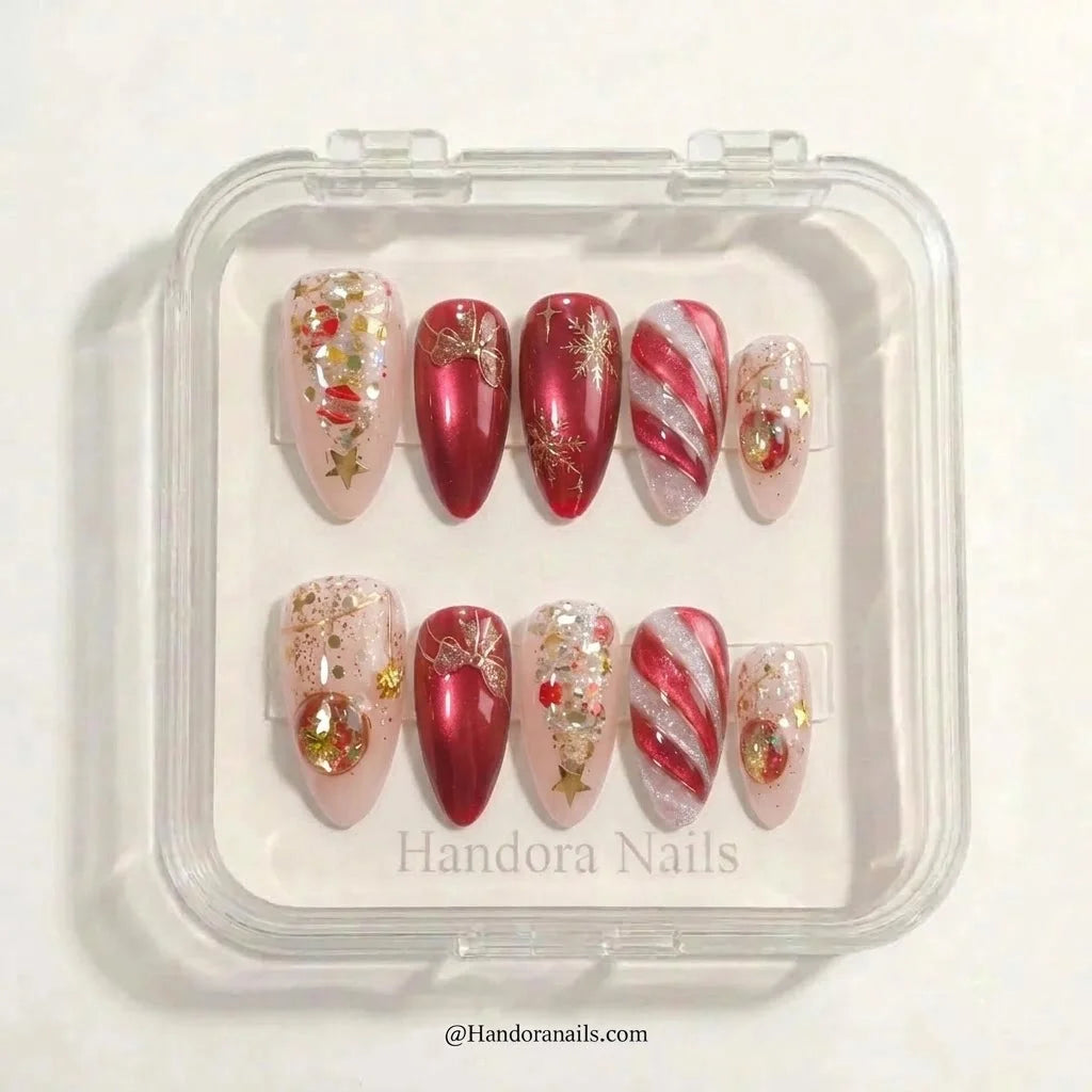 Gilded Candy Christmas press-on nails - design view 6 by Handora Nails