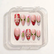 Gingerbread Tart christmas press-on nails – white background by Handora Nails