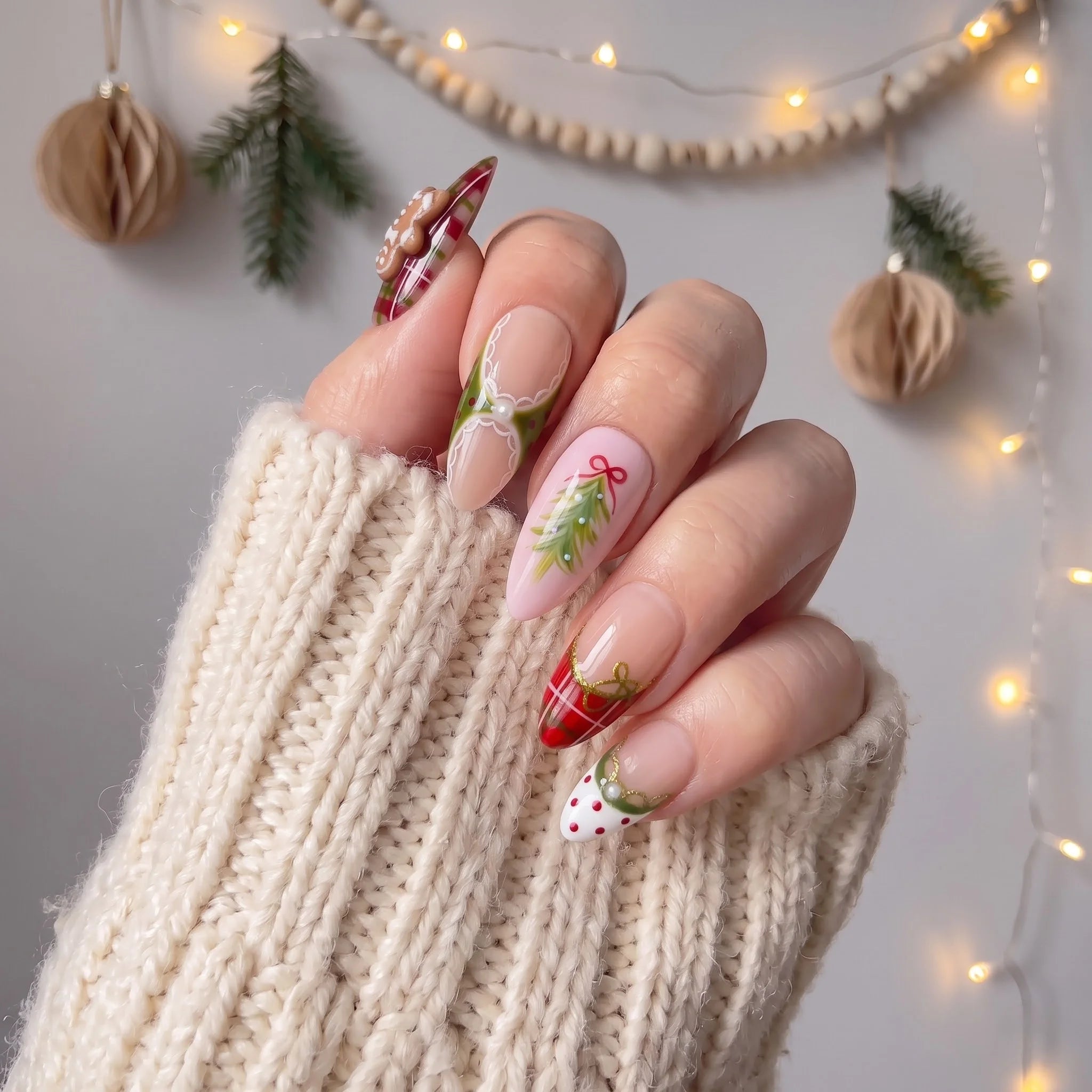 Gingerbread Tart christmas press-on nails – on hand by Handora Nails