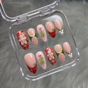 Gingerbread Tart christmas press-on nails – flat lay and packaging by Handora Nails