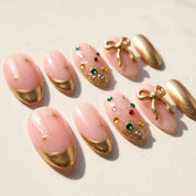 Golden Gift Christmas press-on nails - design view 7 by Handora Nails