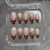 Golden Ribbon Plaid French press-on nails – in gift box by Handora Nails