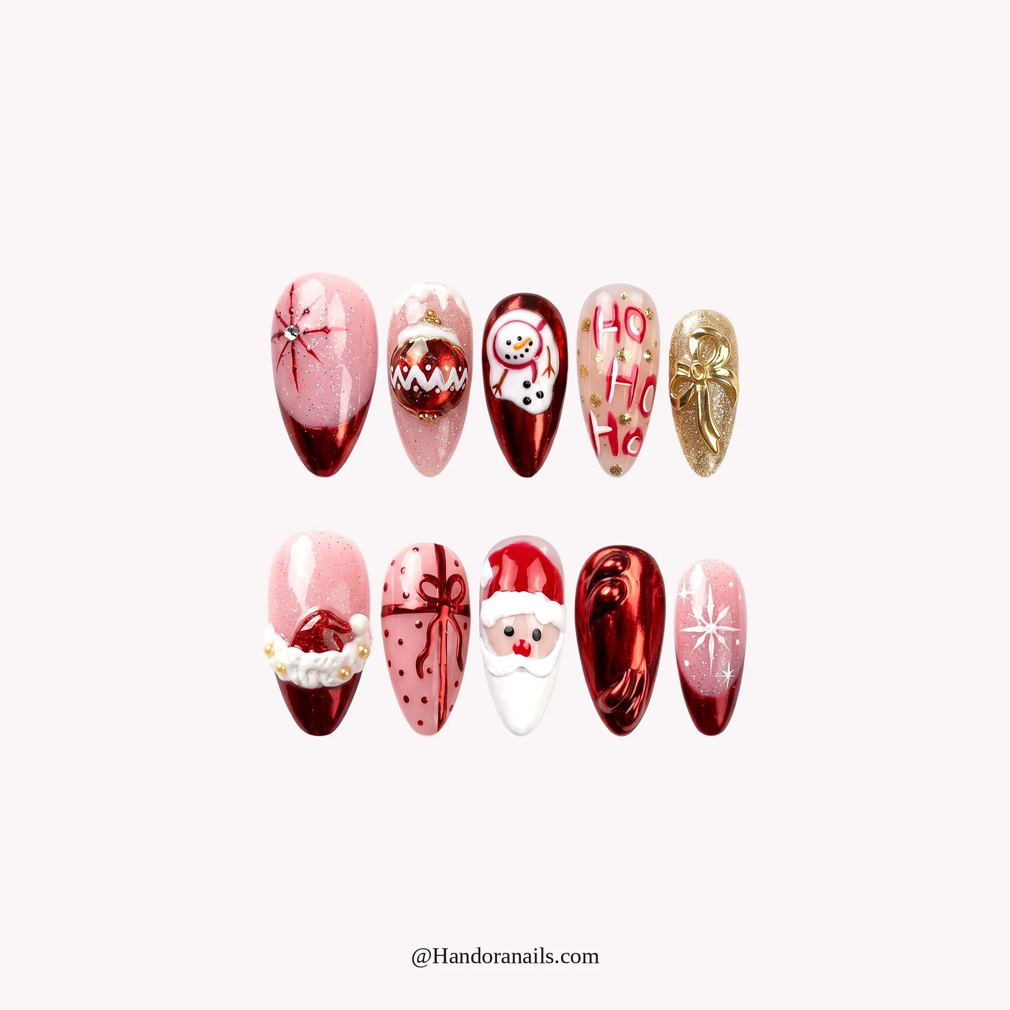 Ho Ho Pink press-on nails – almond shape, pink and white