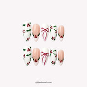 Holly Berry Christmas press-on nails – white background by Handora Nails